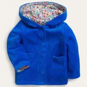 Baby Boden Jersey Velvet Floral‎ Hooded Fall Jacket Snap Blue Girls 2T 3T